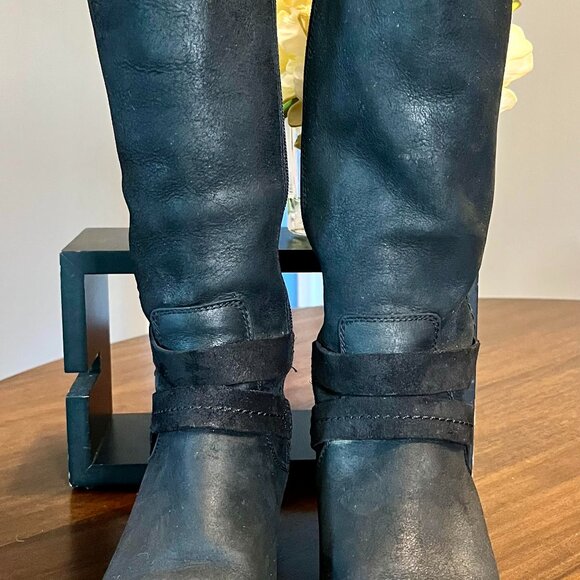 UGG Australia Darcie Black Leather Knee High Round Toe Riding Boots Size 7.5 - Picture 5 of 7